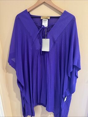 Emilio Pucci NWT Purple Metallic Silk Pleated Kaftan Tunic It 42